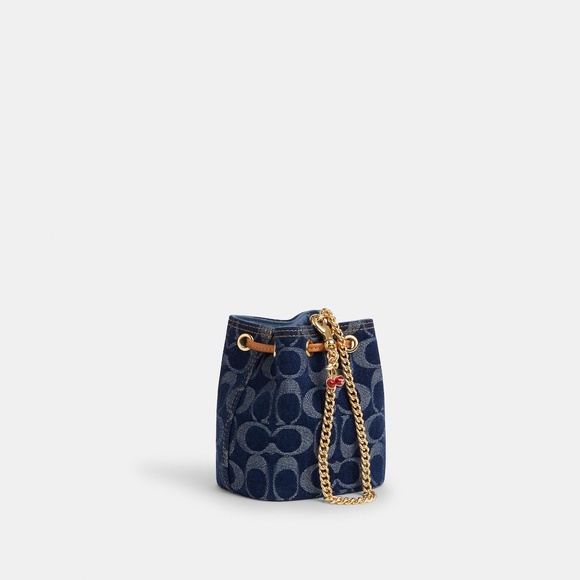 Drawstring Wristlet In Signature Denim - Picture 2 of 4